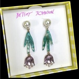 BETSEY JOHNSON Easter Spring Stained Glass Tulip Faux Pearl Sun Earrings NEW NWT